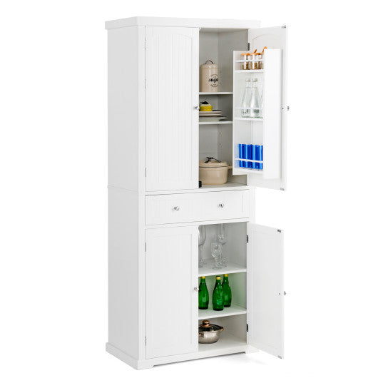 72 Inch Freestanding Kitchen Pantry Cabinet 4 Doors Storage Cupboard Shelves Drawer-White