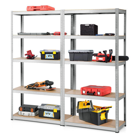 2 Pcs Storage Shelves Garage Shelving Units Tool Utility Shelves-Silver