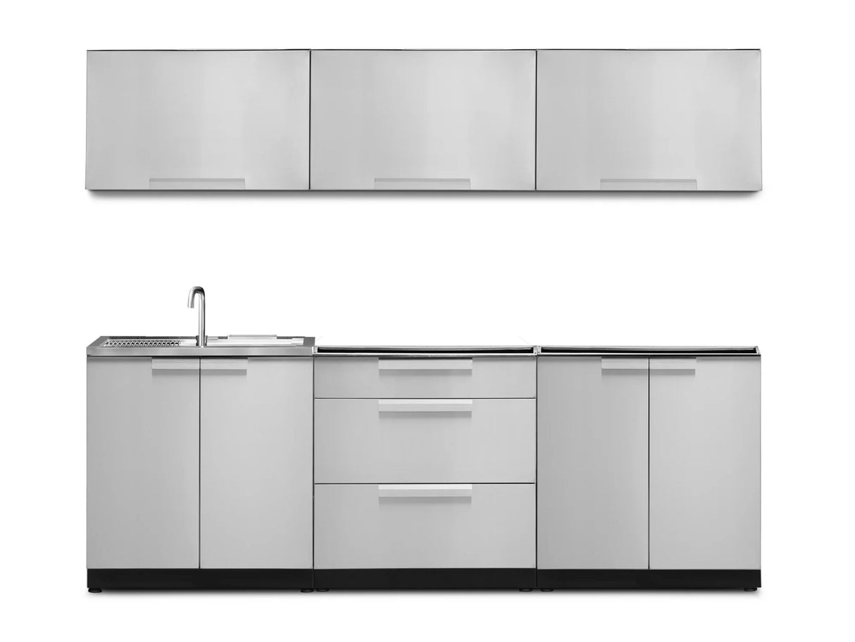 Outdoor Kitchen Stainless Steel 6 Piece Cabinet Set with Sink, 3-Drawer, 2-Door and Wall Cabinets