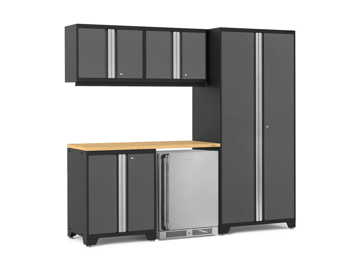Pro Series 6 Piece Cabinet Set with Base, Wall Cabinet, Locker and Stainless Steel Door Fridge