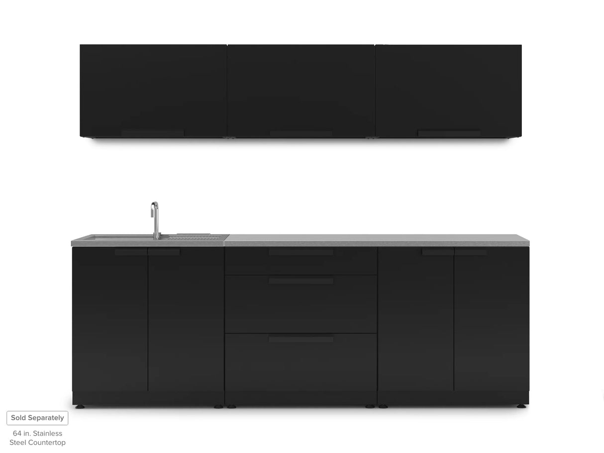 Outdoor Kitchen Stainless Steel 6 Piece Cabinet Set with Sink, 3-Drawer, 2-Door and Wall Cabinets