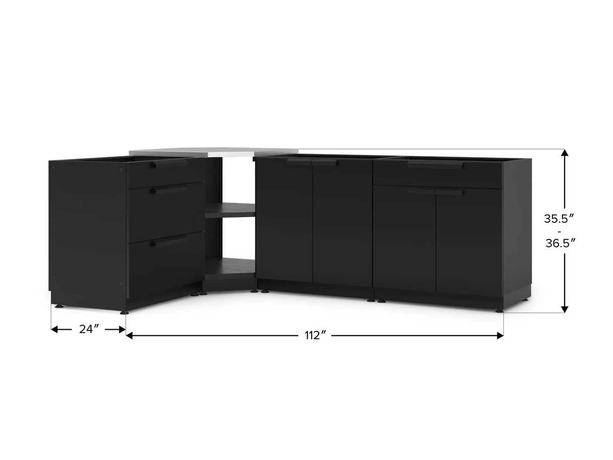 Outdoor Kitchen Stainless Steel 4 Piece Cabinet Set with Corner Shelf, 2-Door, 3-Drawer and Bar Cabinet