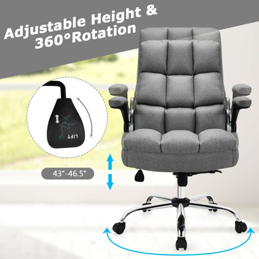 Adjustable Swivel Office Chair with High Back and Flip-up Arm for Home and Office-Gray