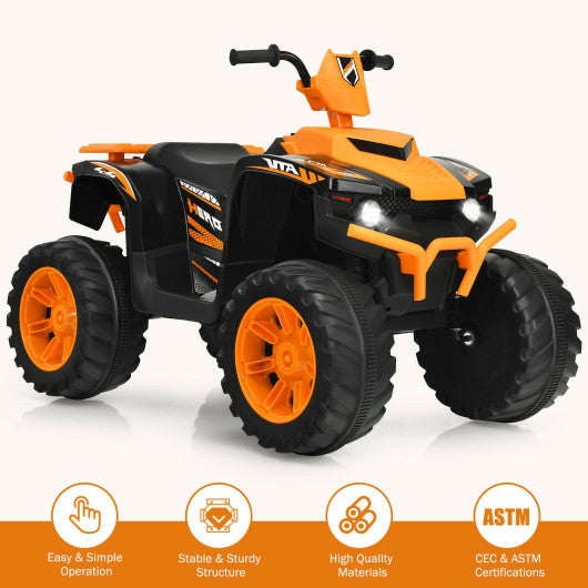 12V Kids Ride on ATV with LED Lights and Treaded Tires and LED lights-Orange