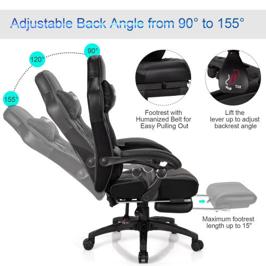 Adjustable Gaming Chair with Footrest and Lumbar Cushion for Office-Black
