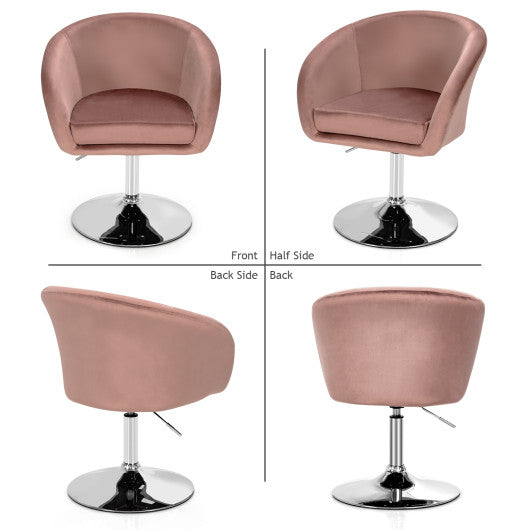 360 Degree Swivel Makeup Stool Accent Chair with Round Back and Metal Base-Pink