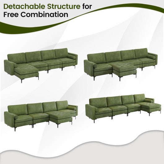Modular L-shaped 4-Seat Sectional Sofa with Reversible Chaise and 2 USB Socket-Army Green
