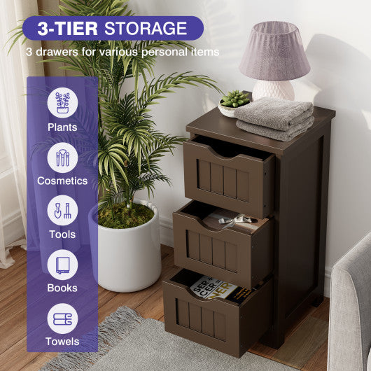 Bathroom Floor Freestanding Storage Organizer with 3 Drawers-Brown