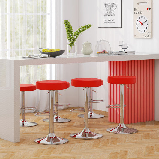 Set of 2 Adjustable Swivel Round Bar Stool Pub Chairs-Red