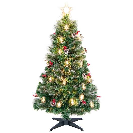 5 Feet Artificial Christmas Tree with Red Berries and Kerosene Lamps