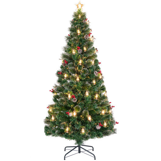 5/6/7 Feet Artificial Christmas Tree with Red Berries and Kerosene Lamps-7 ft