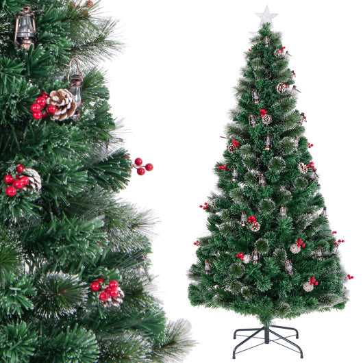 5/6/7 Feet Artificial Christmas Tree with Red Berries and Kerosene Lamps-7 ft