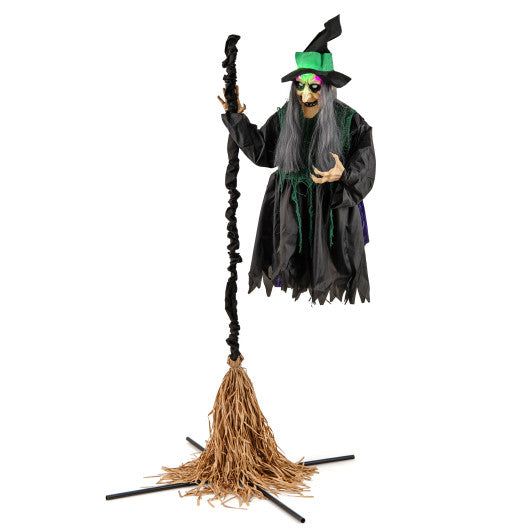 7 Feet Witch on Broom Halloween Animatronic with LED Lights