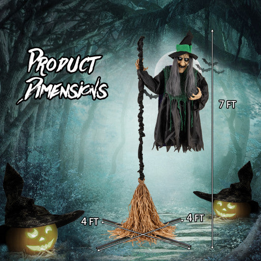 7 Feet Witch on Broom Halloween Animatronic with LED Lights