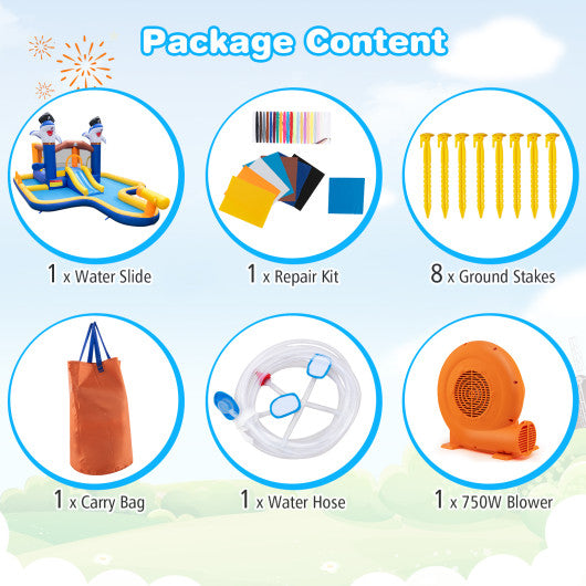 7-In-1 Water Slide Park with Splash Pool and Water Cannon with 680W Blower