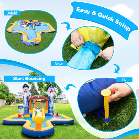 7-In-1 Water Slide Park with Splash Pool and Water Cannon with 680W Blower