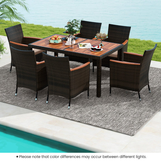 7 Pieces Garden Dining Patio Rattan Set with Cushions for Backyard