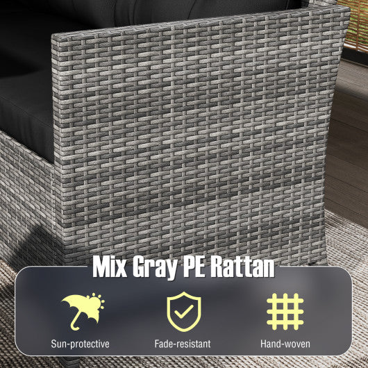 7 Pieces Patio Dining Furniture Set with Soft Cushions and Ottomans-Black