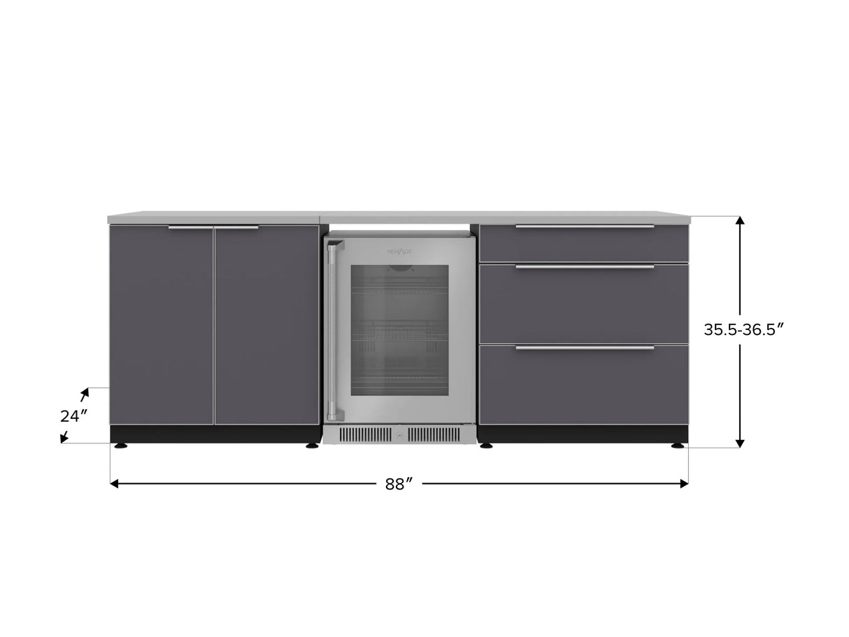 Outdoor Kitchen Aluminum 5 Piece Cabinet Set with 3-Drawer, 2-Door Cabinet, Countertops and Fridge