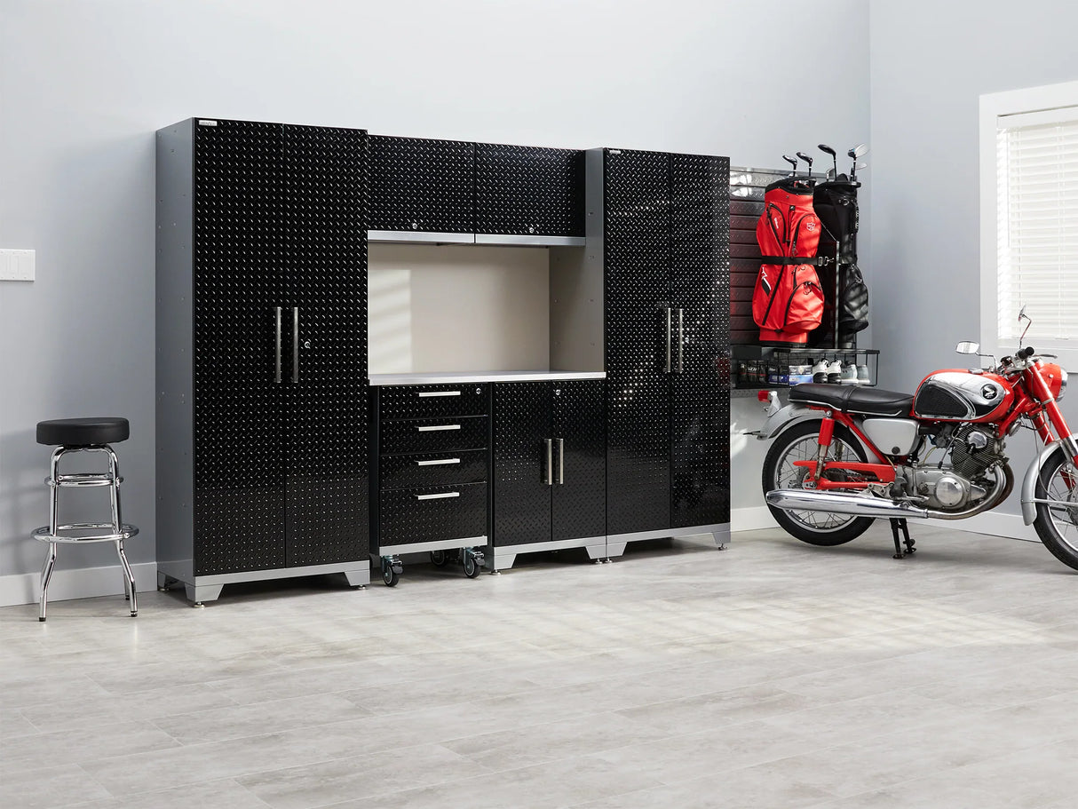 Performance Diamond Plate Limited Edition 7 Piece Cabinet Set with Tool, Base, Wall Cabinets, 30 In. Lockers and Worktop
