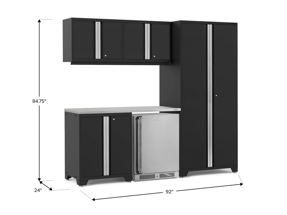 Pro Series 6 Piece Cabinet Set with Base, Wall Cabinet, Locker and Stainless Steel Door Fridge