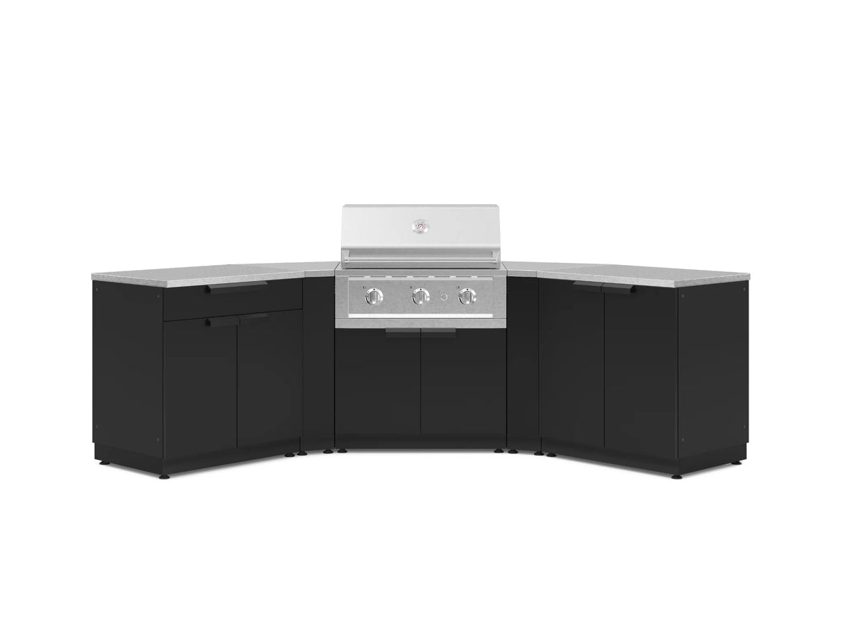 Outdoor Kitchen Stainless-Steel 7 Piece Cabinet Set with 2 Door, Bar, Corner, Grill Cabinet, Performance Grill, and Countertops