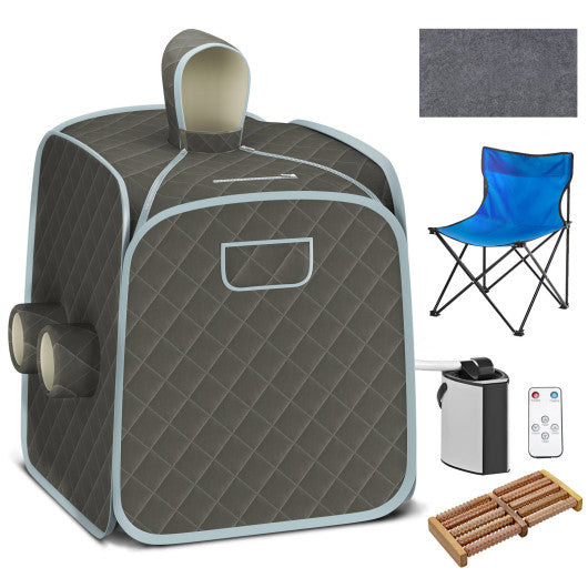 800W 2 Person Portable Steam Sauna Tent SPA with Hat Side Holes 3L Steamer-Gray