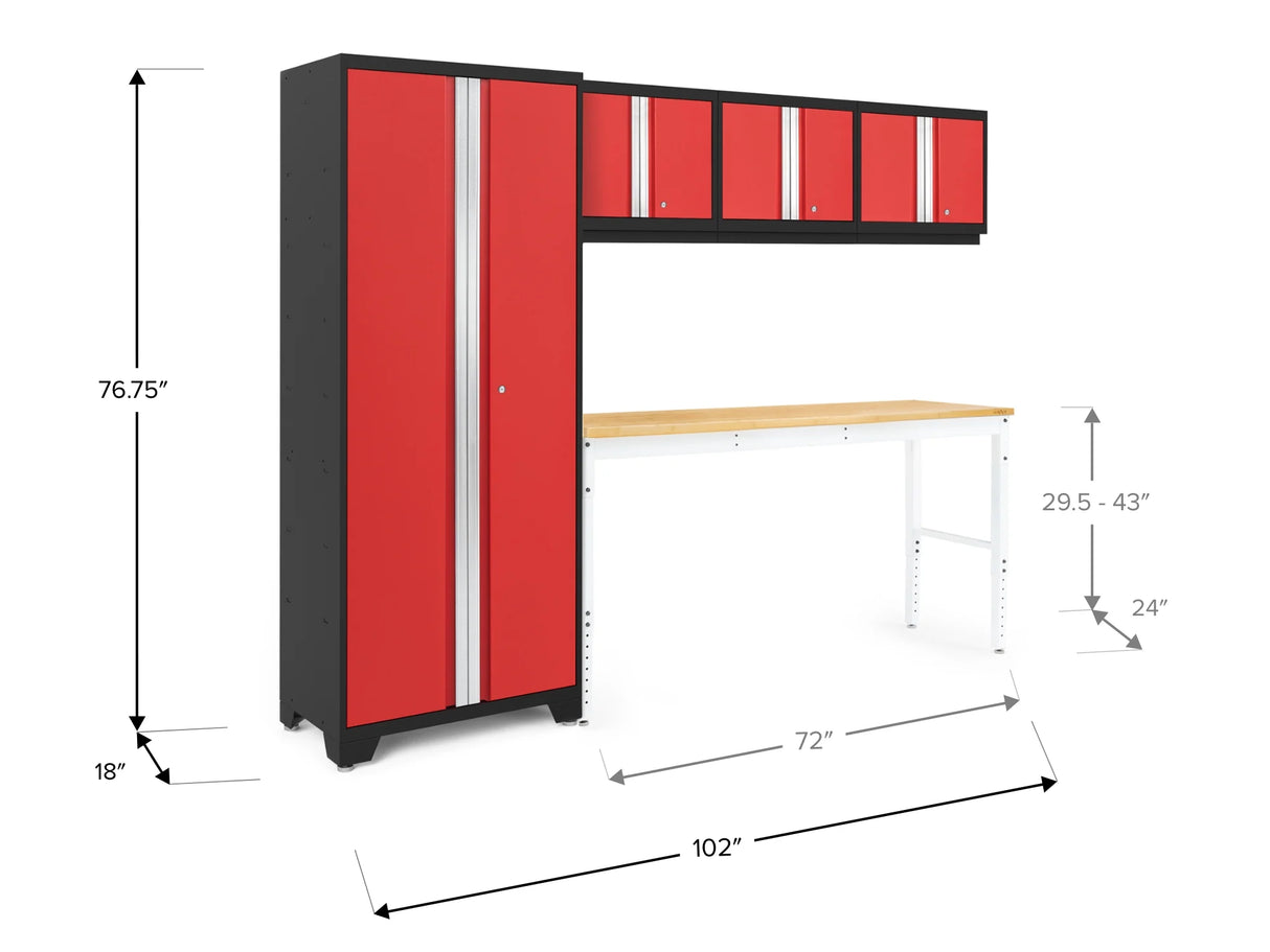 Bold Series 5 Piece Cabinet Set with Multi-Use Locker, Wall Cabinet, and Workbench