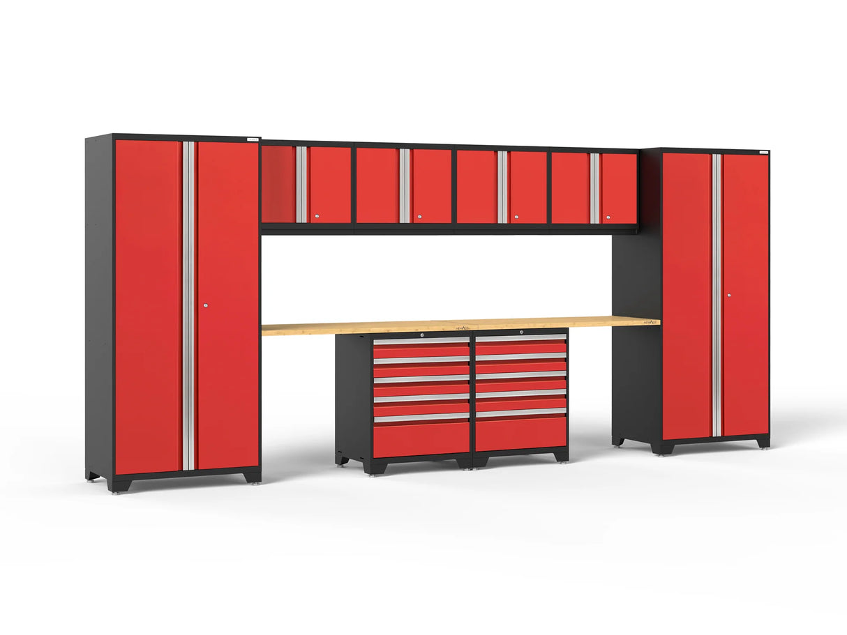 Pro Series 10 Piece Cabinet Set with Lockers, Wall, Tool Drawer Cabinets, and 56 In. Worktop