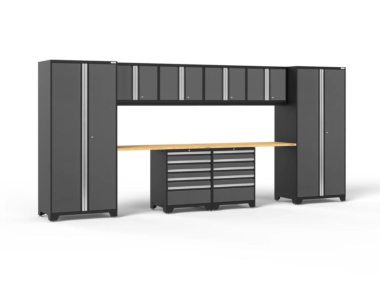 Pro Series 10 Piece Cabinet Set with Lockers, Wall, Tool Drawer Cabinets, and 56 In. Worktop