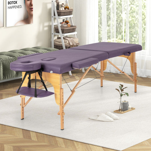 84 Inch Foldable Massage Table with Carrying Bag and Height Adjustable-Purple