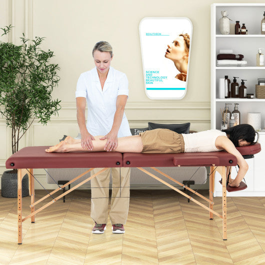84 Inch Foldable Massage Table with Carrying Bag and Height Adjustable-Red