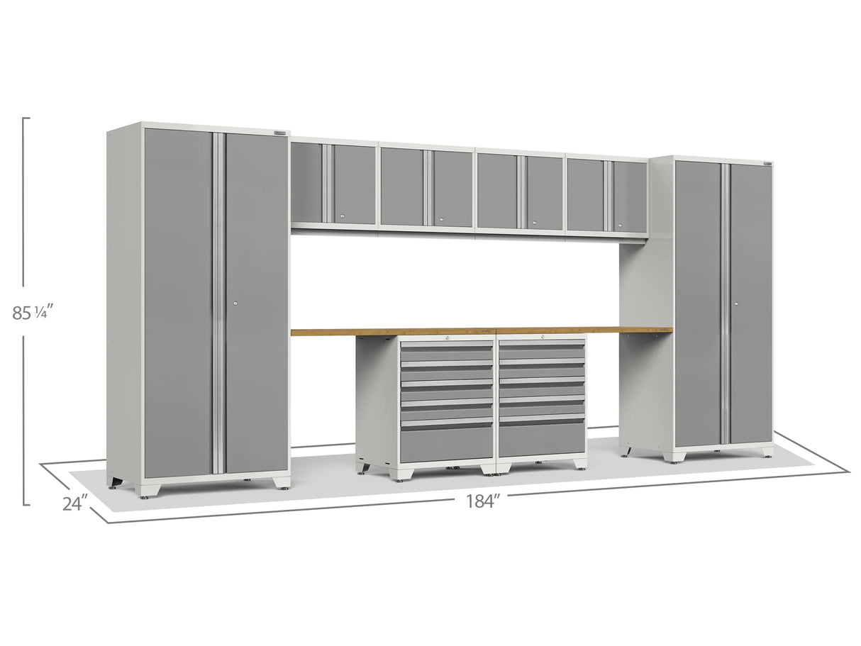 Pro Series 10 Piece Cabinet Set with Lockers, Wall, Tool Drawer Cabinets, and 56 In. Worktop