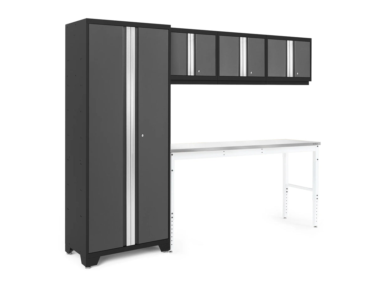 Bold Series 5 Piece Cabinet Set with Multi-Use Locker, Wall Cabinet, and Workbench