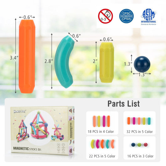 88 Pieces Magnetic Balls and Rods Set Building Blocks Set For Kids over 3 Years