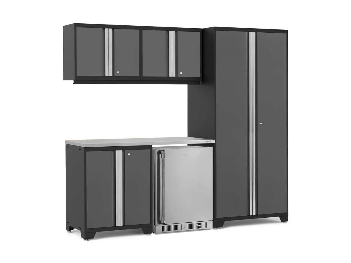 Pro Series 6 Piece Cabinet Set with Base, Wall Cabinet, Locker and Stainless Steel Door Fridge