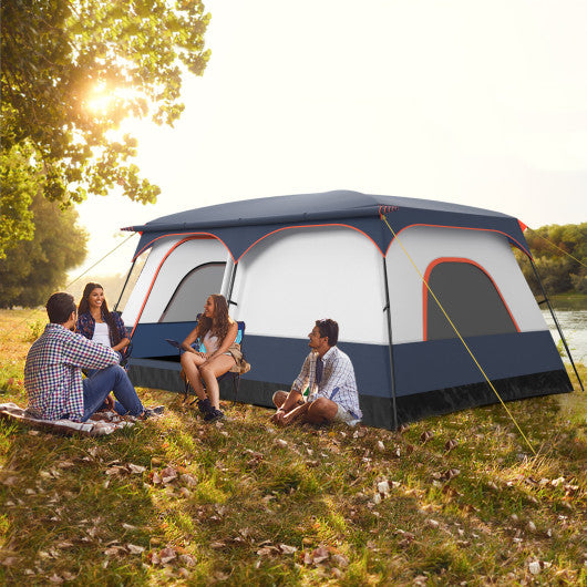 8-10 Person Camping Tent with Double Rooms and 2 Doors-Navy