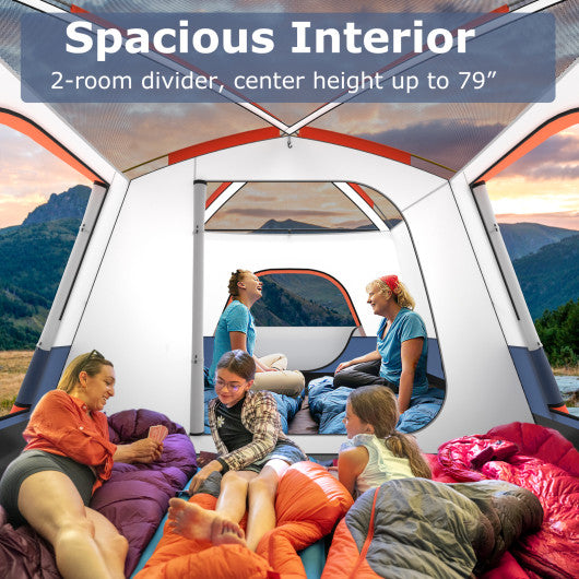 8-10 Person Camping Tent with Double Rooms and 2 Doors-Navy