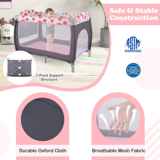 3-in-1 Portable Baby Playard with Zippered Door and Toy Bar-Red