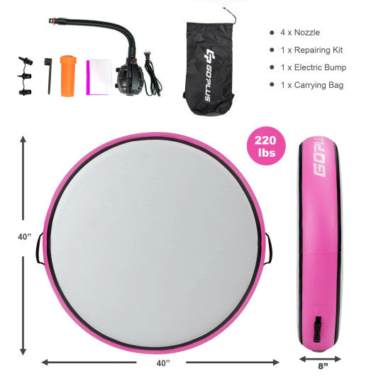 40 Inch Inflatable Round Gymnastic Mat with Electric Pump-Pink