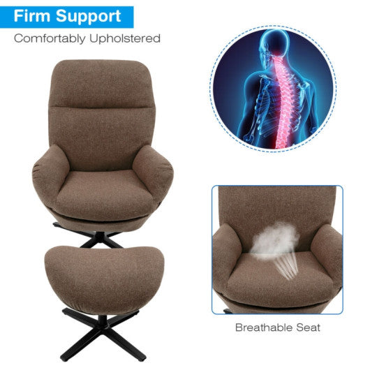 Upholstered Swivel Lounge Chair with Ottoman and Rocking Footstool-Brown