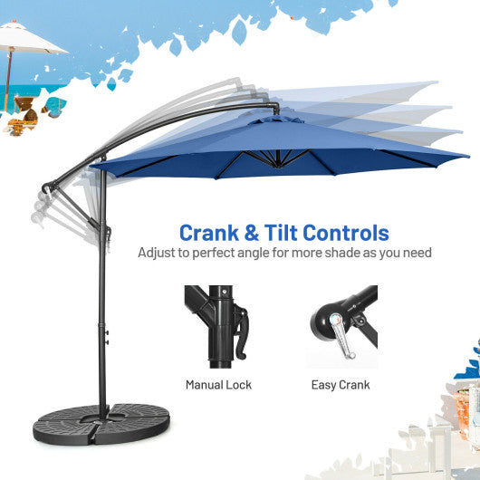 10 Feet Offset Umbrella with 8 Ribs Cantilever and Cross Base-Blue