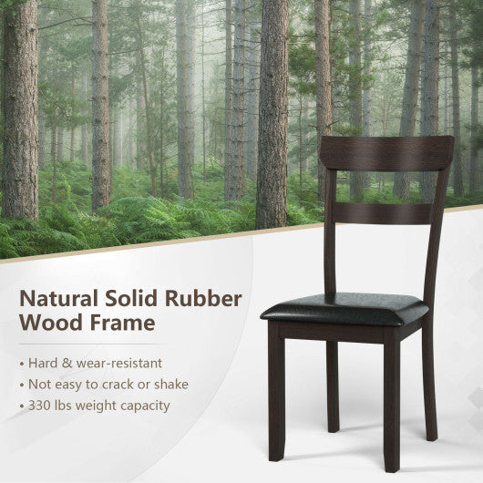 Set of 2 Dining Chairs With Rubber Wood Frame and Upholstered Faux Leather Seat