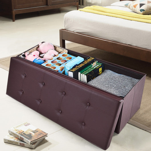 45 Inches Large Folding Ottoman Storage Seat - Brown