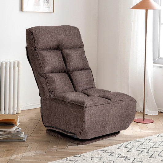 360-Degree Swivel Folding Floor Chair with 6 Adjustable Positions-Coffee