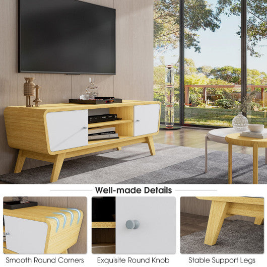 Sliding Door TV Stand with Adjustable Shelf for TVs up to 55 Inch-Natural