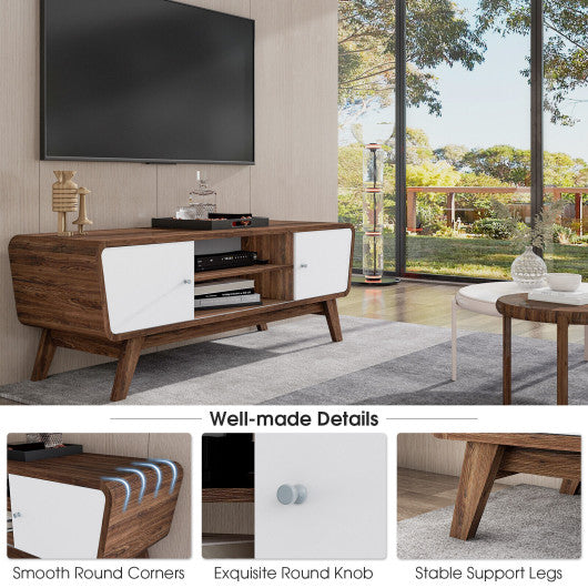 Sliding Door TV Stand with Adjustable Shelf for TVs up to 55 Inch-Walnut