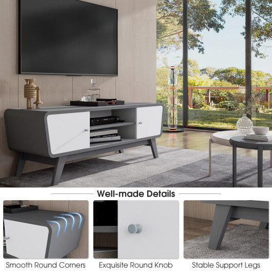 Sliding Door TV Stand with Adjustable Shelf for TVs up to 55 Inch-Gray