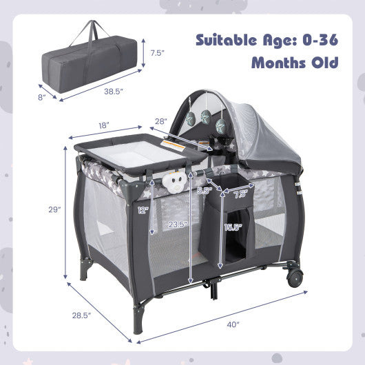 Portable Baby Nursery Center 4-in-1 Portable Travel Crib-Gray