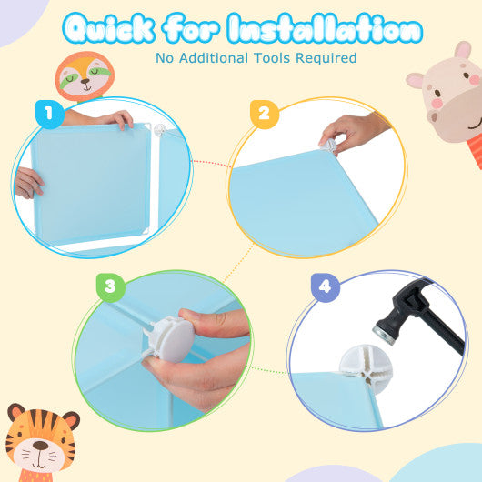 8-Cube Kids Wardrobe Closet with Clothes Hanging Section and Doors-Blue